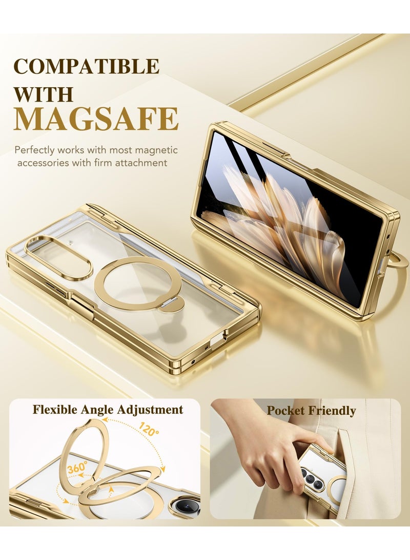 BERFY for Z Fold 7 Case with 360 Spin Magnetic Stand, Compatible with Magsafe, Built-in Screen Protector, Clear Plating Full-Body Shockproof Protective Phone Case for Samsung Galaxy Z Fold 7, Gold - Image 2